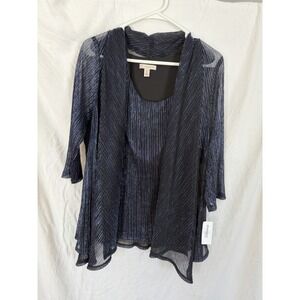 NWT Dress Barn Women's 1X Metallic Two Piece Top Navy Blue USA Made